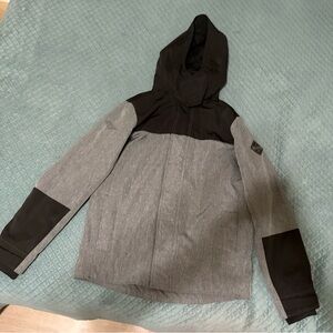Hollister Black and Gray Hooded Raincoat with Sporty Color-Block Design